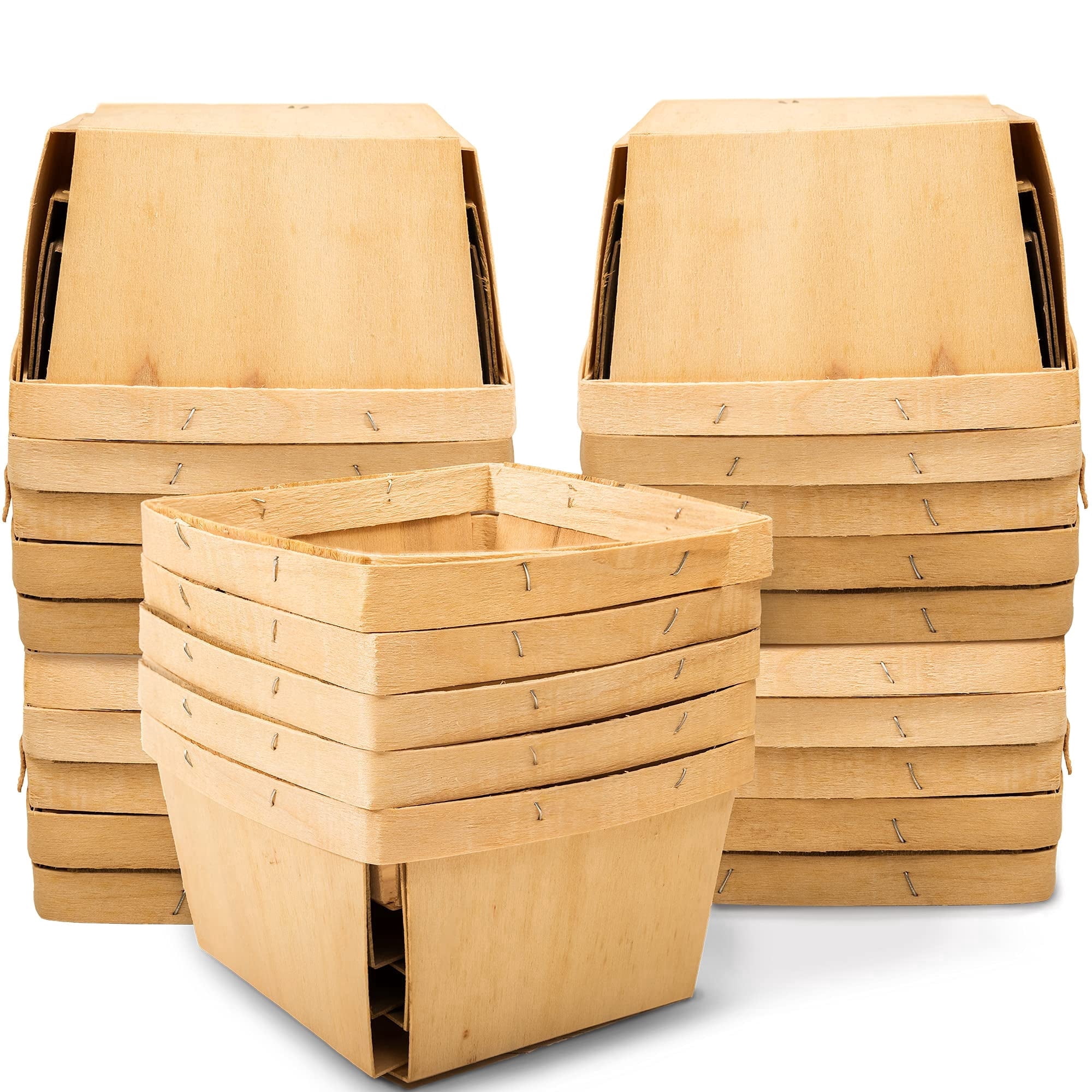 Top Home Store Wooden Berry Baskets – 25 Pack, 5.75" Square Vented Natural Wood Baskets for Farmers Market, Fruit Picking, Arts & Crafts, Decor, Gift Baskets