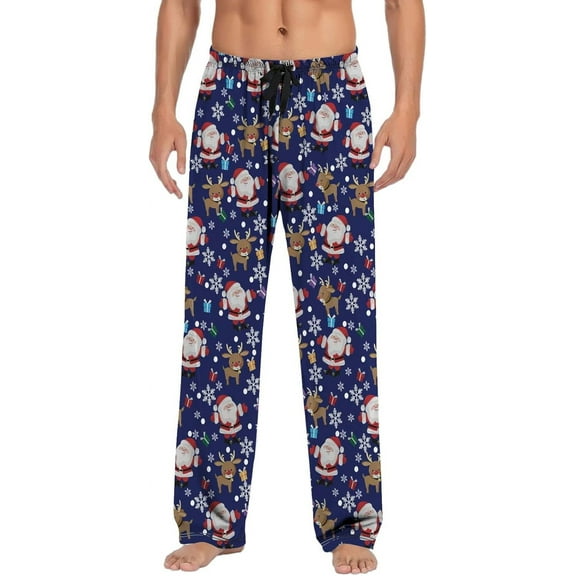 Top-Kevin Mens Christmas Pajama Pants,Christmas Santa Print Soft Lounge Pants Comfy Pajama Bottoms Drawstring Pockets White For Men