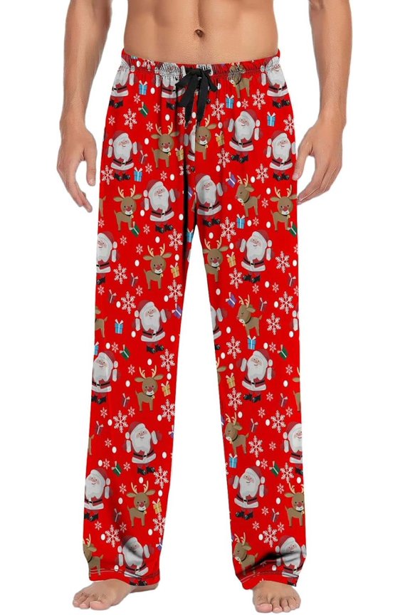 Mens Christmas Pajama Pants,Christmas Santa Print Soft Lounge Pants Comfy Pajama Bottoms Drawstring Pockets White For Men