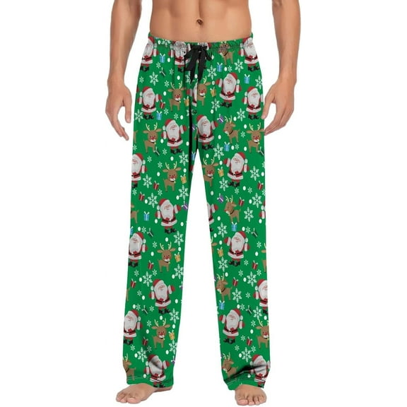 Top-Kevin Mens Christmas Pajama Pants,Christmas Santa Print Soft Lounge Pants Comfy Pajama Bottoms Drawstring Pockets White For Men
