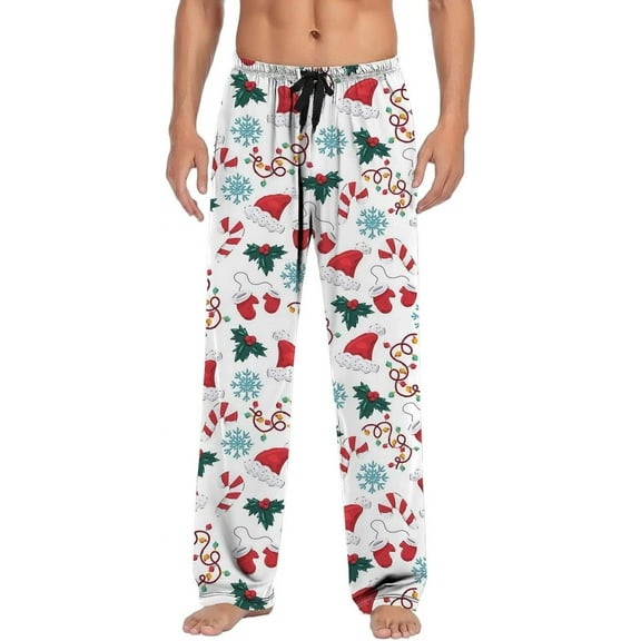 Top-Kevin Mens Christmas Pajama Pants,Soft Lounge Pants Comfy Pajama Bottoms Drawstring Pockets White For Men