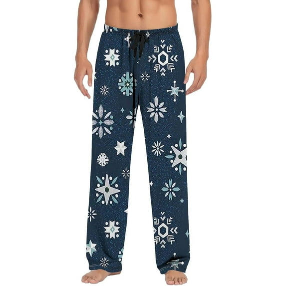 Top-Kevin Mens Navy Christmas Snowflake Pajama Pants,Soft Lounge Pants Comfy Pajama Bottoms Drawstring Pockets White For Men