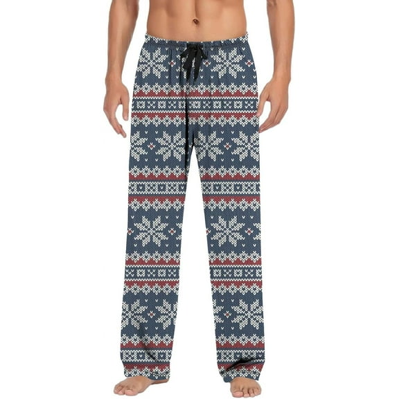 Top-Kevin Mens Navy Christmas Snowflake Pajama Pants,Soft Lounge Pants Comfy Pajama Bottoms Drawstring Pockets White For Men