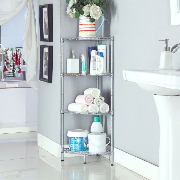 Top Knobs Corner Adjustable 11.81W x 11.81D x 35.43H 4-Shelf Wired Bath Shelves, Silver