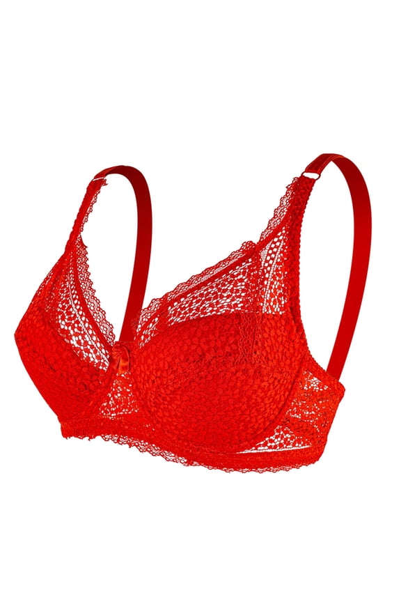 Top- Lace Underwire Full Coverage Everyday Comfort Full Support Womens Underwire Lace Floral Bra for Everyday Wear Red 95C/D