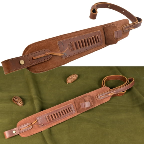 Top Leather Ammo Slots Rifle Sling Hunting Gun Shoulder Strap for .22lr .22mag .17hmr