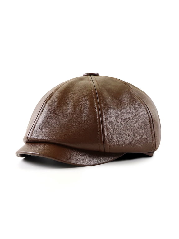 Top Level Leather Octagonal Hats For Men Autumn Winter Warm Cap Male Detective Hats Branded Flat Caps ,Fashion