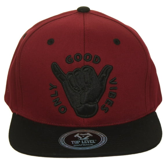 Top Level Men's Only Good Vibes Embroidered Hand Sign Hat Cap Burgundy OS