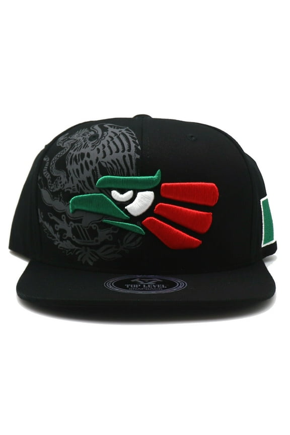 Mexico Flag Caracara Eagle Coat of Arms Snapback  Black Hat