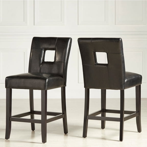 Weston Home Landen Faux Leather Keyhole Counter Height Stool, Set of 2, Black