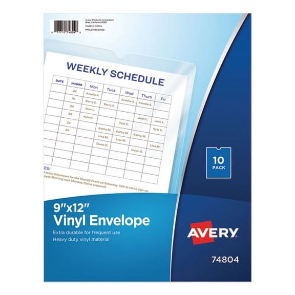 Top-Load Clear Vinyl Envelopes w/Thumb Notch, 9" x 12", Clear, 10/Pack | Bundle of 2 Packs
