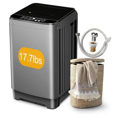 Top Load Washing Machine 17.7 lbs Full Automatic Clothes Washer with 10 Programs & 8 Water Levels for Apartment,Bathroom, Grey