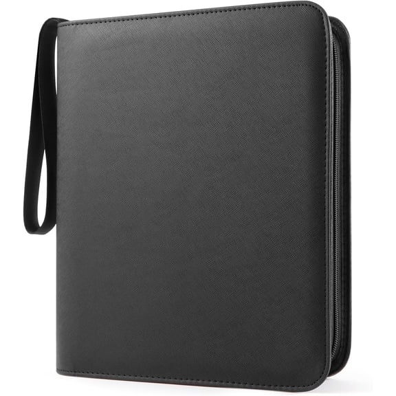 Top Loader Binder 4 Pocket for 144 Toploaders, Side Loading Toploader Binder for 3 x 4'' Rigid Cards with Zipper Closure, PU Leather Ringless 2x2 Card Binder for MTG/TCG/Sports/Games, Black