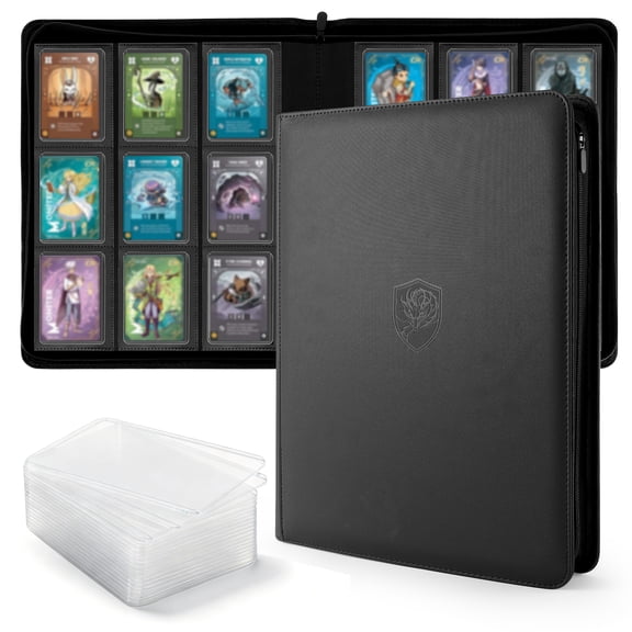 Top Loader Binder Holds 360 Cards with 50 Bonus Sleeves Double-Sided Waterproof Semi-Rigid PU Card Binder for 3.4" x 4.5" Top Loaders, Zipper Card Album for Pokemon, MTG, Sports Cards & TCG