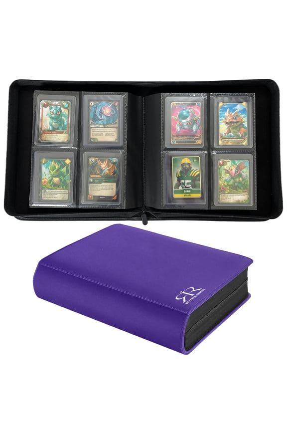 Top Loader Card Binder - Holds 160 Top Loaders - ROTHRATHER 4 Pocket Top Loader Card Storage with Sleeves for 3" x 4" Card Holders for Trading Cards or Sports Cards (4 Pockets, Purple )