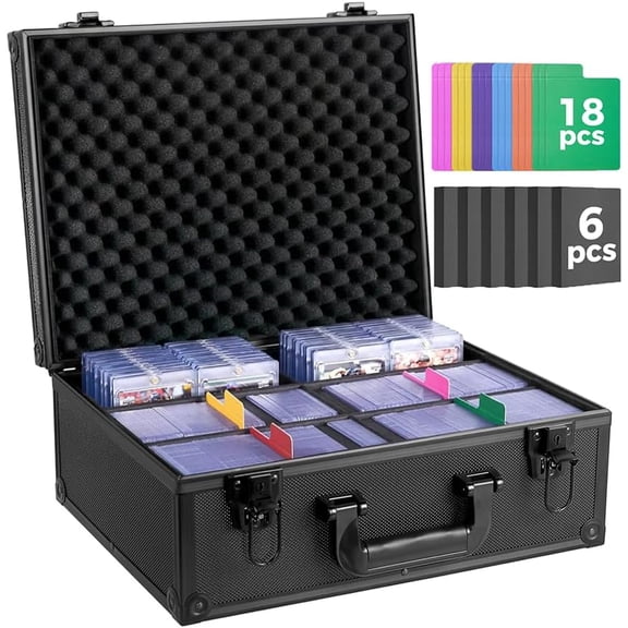Top Loader Storage Box Trading Card Case for Sports Cards Fits 3" x 4" 35PT Hard Sleeves with 18 Color Separators & 6 Foam Dividers Card Box Holders 610+ Top Loaders 140+ Magnetic Holder