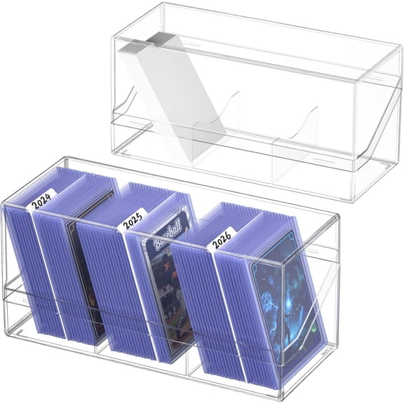Top Loaders Storage Box, Acrylic Trading Card Storage Box with 10 Dividers, U-V Protection, Card Organizer for 110 Toploaders (Clear)