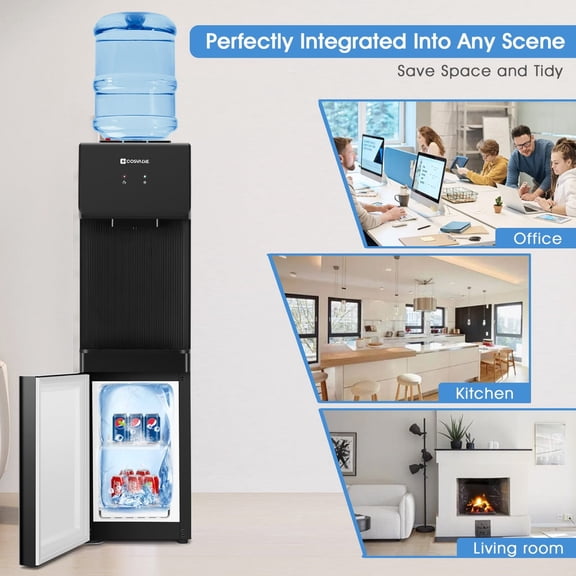 Top Loading 5 Gallon Hot/Cold Water Cooler Dispenser Compressor Refrigeration with Freezer Cabinet,Child Safety Lock(Black)