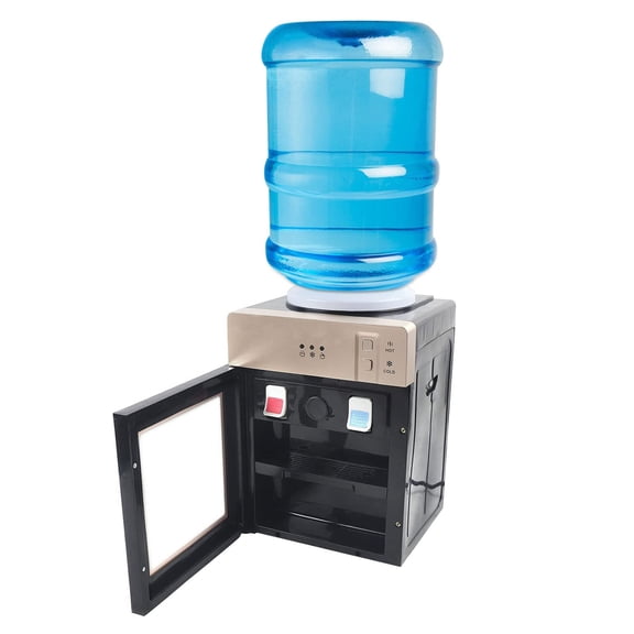 Top Loading Small Countertop Water Cooler Dispenser, 5 Gallon Hot and Cold Water Dispenser for Home Office, Mini Desktop Electric Drinking Machine with Temperature Control, Black
