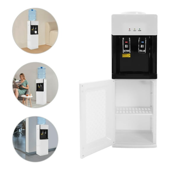 Top-Loading Water Dispenser, White Floor Standing Cooler, Over-Temp & Water Shortage Protection for Home Office Gym