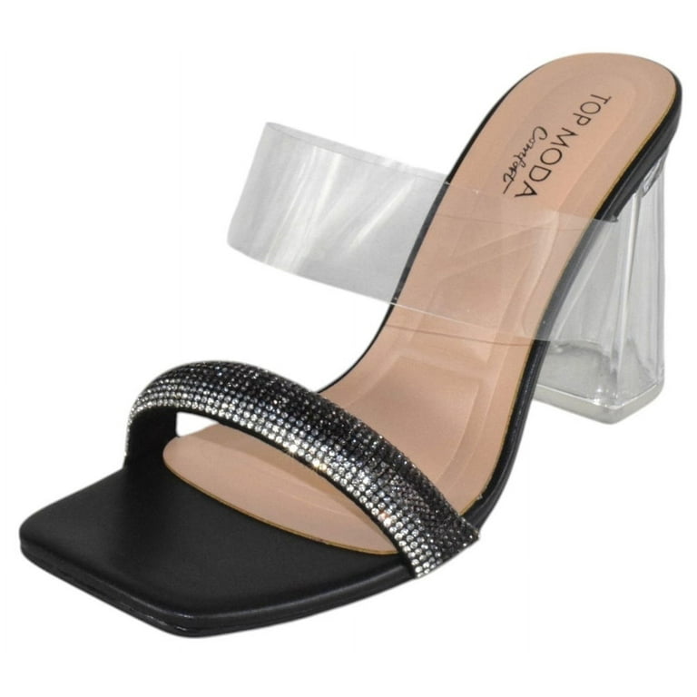 Top MODA Shoes Women Clear Block Mule High Heels Square-Toe
