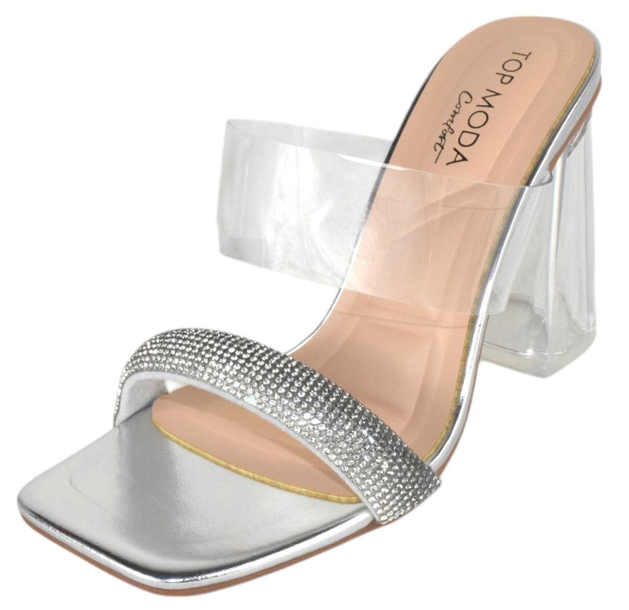Top MODA Shoes Women Clear Block Mule High Heels Square-Toe