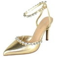 thumbnail image 1 of Top MODA Shoes Women Stiletto High Heels Pointed-Toe Ankle Strap Bling Rhinestone PARSON-3 Gold Metallic 10, 1 of 5