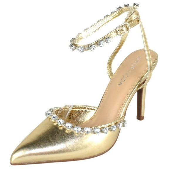 Top MODA Shoes Women Stiletto High Heels Pointed-Toe Ankle Strap Bling Rhinestone PARSON-3 Gold Metallic 6.5