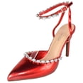thumbnail image 1 of Top MODA Shoes Women Stiletto High Heels Pointed-Toe Ankle Strap Bling Rhinestone PARSON-3 Hot Red Metallic 10, 1 of 5