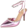 thumbnail image 1 of Top MODA Shoes Women Stiletto High Heels Pointed-Toe Ankle Strap Bling Rhinestone PARSON-3 Pink Metallic 7, 1 of 5