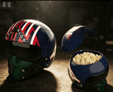 Top Maverick Pilot Helmet Popcorn Bucket, Large Reusable Plastic Popcorn Bowl, Goose & Maverick Helmet Shaped Snack Container, 40th Anniversary Collectible Popcorn Holder for Movie Night Home Party,B