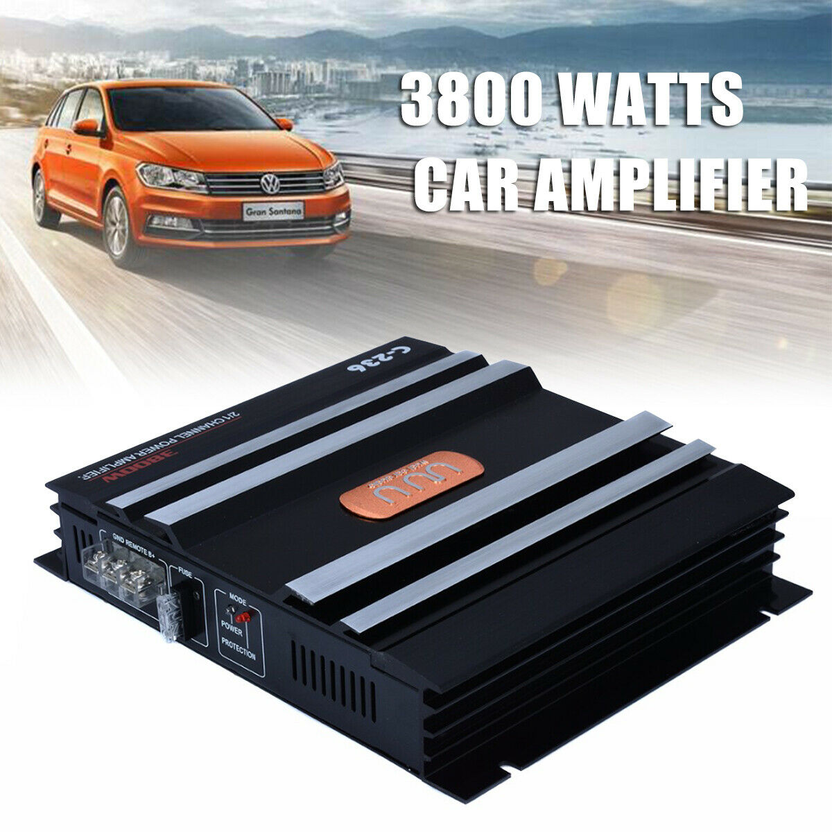 TopMax 2 Channel Car Amplifier 3800W Aluminum Alloy High Power Car