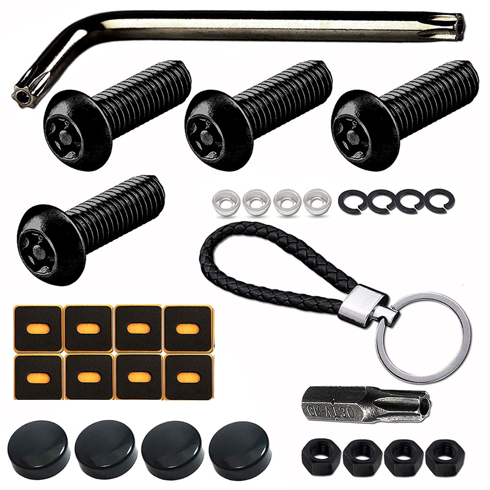 Top-Max License Plate Bolt Kit Black Stainless Steel Anti Theft Car Bolts  Screws Nuts, M6 1/4" Security Tamper Proof Automotive Tag Hardware, for  Front Rear Frame Holder Mounting