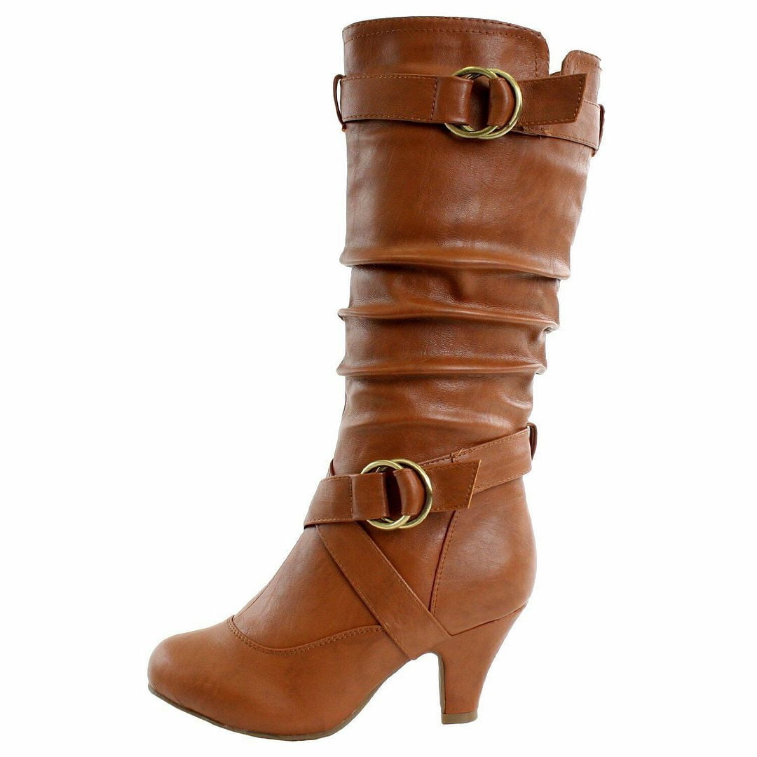 Top Moda Auto-2 Women's Mid Calf Buckle Strap PU Leather Kitten