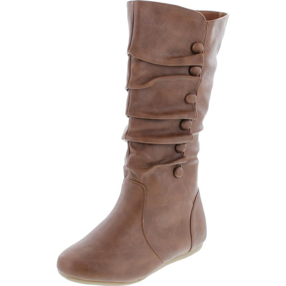 Top Moda Bank-78 Womens Mid Calf Round Toe Stiching Flat Boots