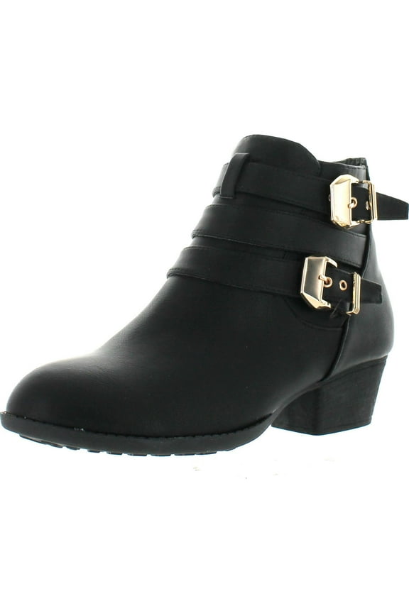 CL-14 Women's Buckle Straps Stacked Low Heel Ankle Booties