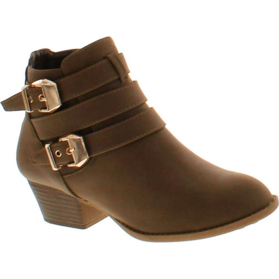 Top Moda CL-14 Women's Buckle Straps Stacked Low Heel Ankle Booties