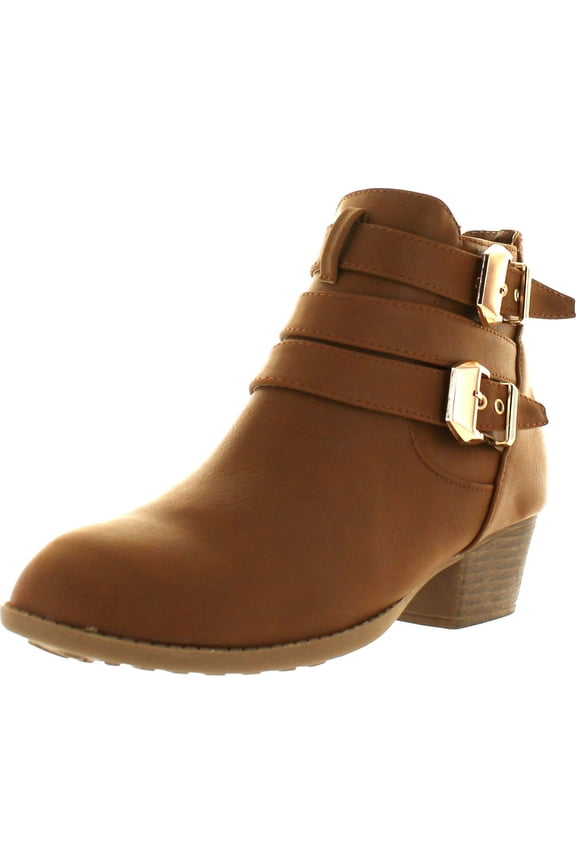 CL-14 Women's Buckle Straps Stacked Low Heel Ankle Booties