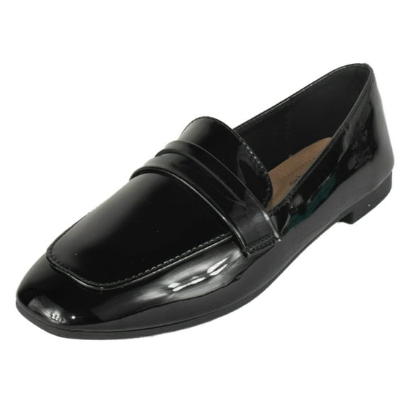 Top Moda Comfort Shoes Women Ballet Flat Almond Toe BoyFriend Style Slip On Loafers HARRIET-8 Black Patent 8.5