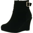 thumbnail image 1 of Top Moda Cotton 16 Womens Buckle Wedge Ankle Booties Black, 1 of 4