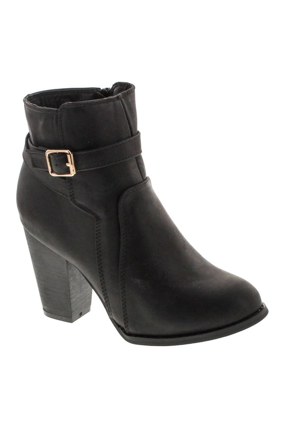 DEMO-6 Women's Buckle Chunky Stacked Heel Ankle Booties