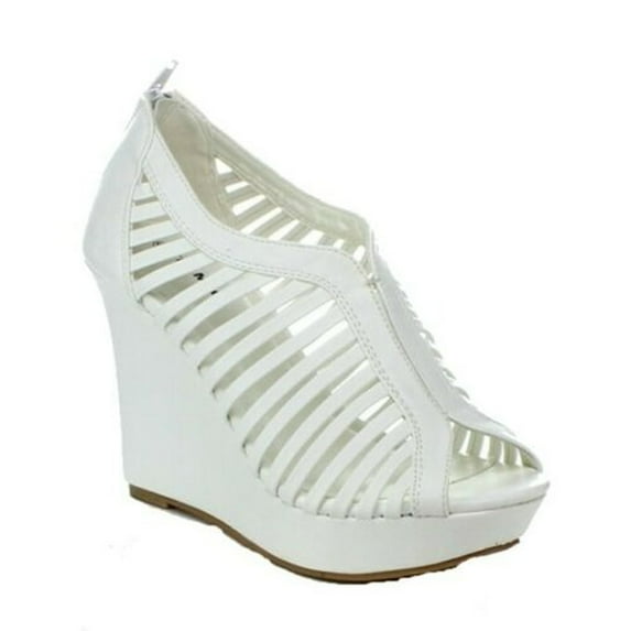 Top Moda Denver-1 Women's Bird Cage Gladiator Wedge Heel Sandals Platform Shoes White 8.5