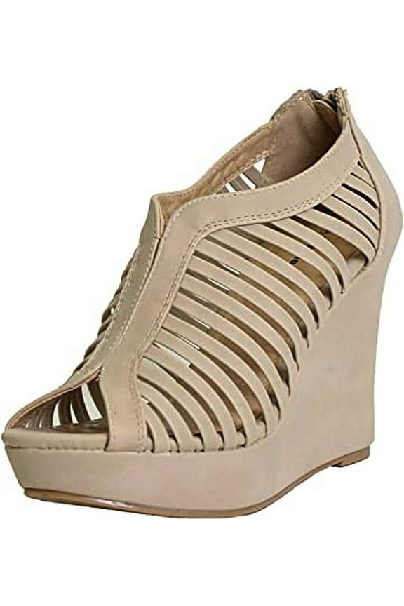 Denver-1 Women's Bird Cage Gladiator Wedge Heel Sandals Platform ShoesTop Moda Denver-1 Women's Bird Cage Gladiator Wedge Heel Sandals Platform Shoes BEIGE 8.5