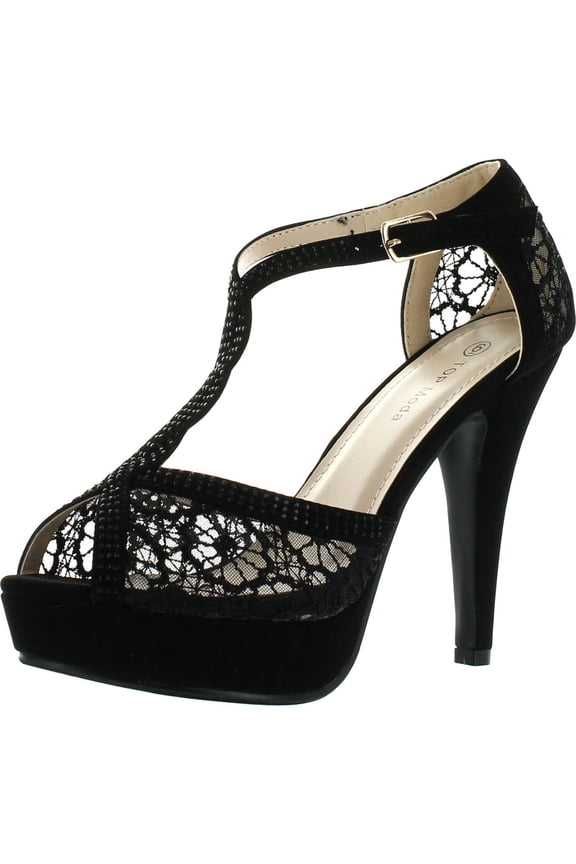 HY-5 Formal Evening Party Lace Ankle T-Strap Peep Toe Stiletto High Heel Pumps