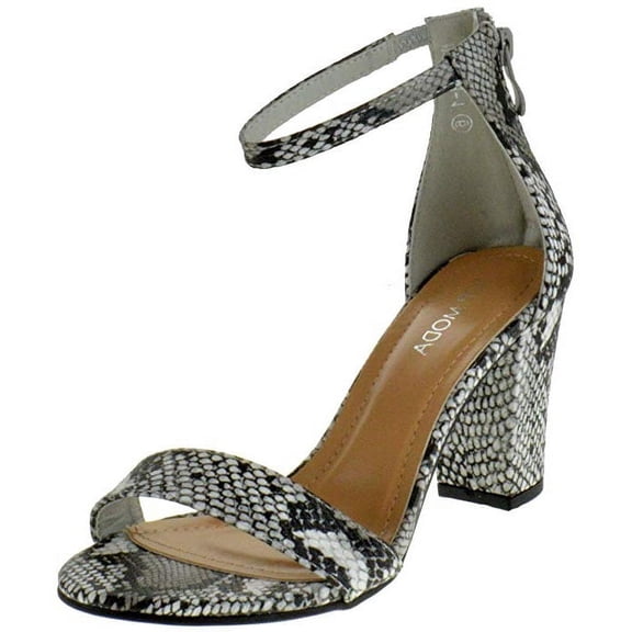 Top Moda Hannah-1 Black White Snake Ankle Strap Block Heeled Fashion Sandals (Bw Snake, 6)