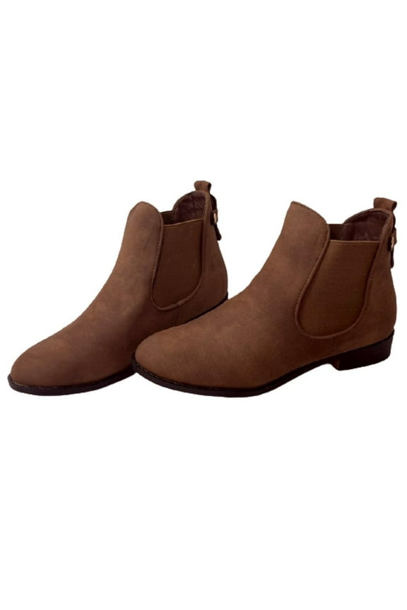 LA-5 Women's Pull-On Block Heel Slip-On Elastic Panel Chelsea Ankle Boots TAN 8