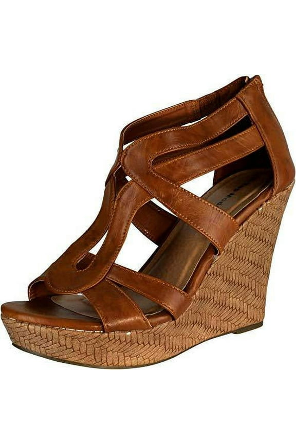 Lindy-1 Women's Wedged Strappy Gladiator Ladies Sandals Shoes TAN 8.5