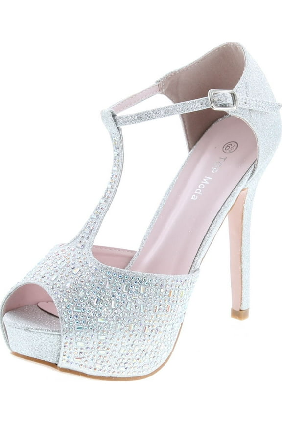 Meadow-1 Women's Rhinestone T-Strap Stiletto Heel Glittery Platform Pumps