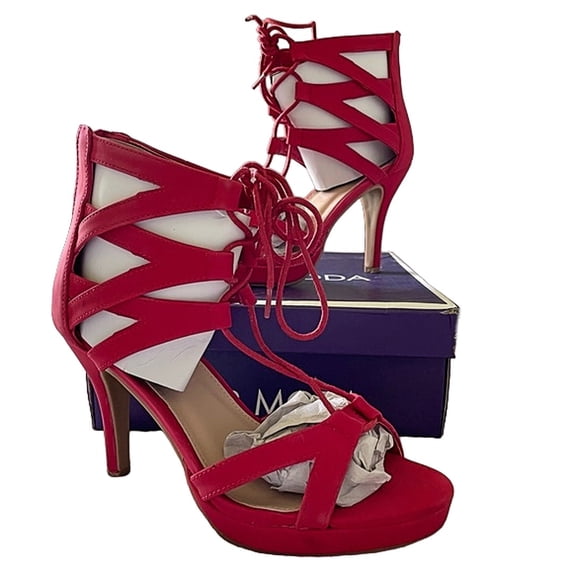 Top Moda Pebble-2 Women's Open Toe Lace Up Cut-Out Heel Platform Gladiator Nubuck Sandals Red 5.5