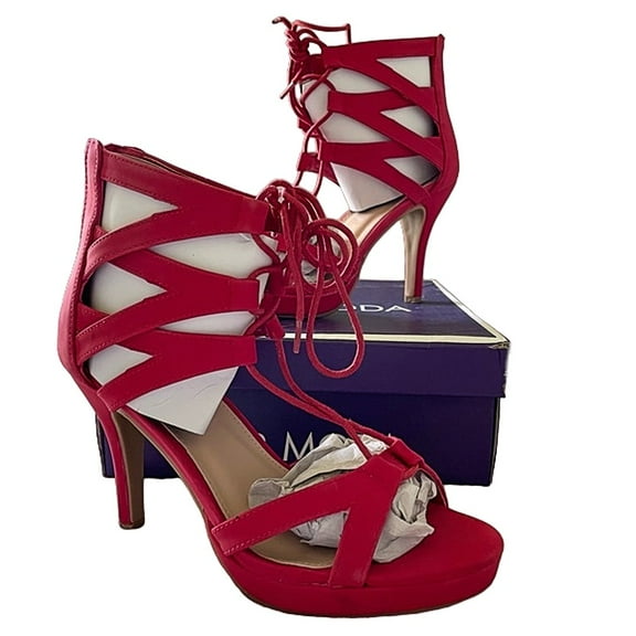 Top Moda Pebble-2 Women's Open Toe Lace Up Cut-Out Heel Platform Gladiator Nubuck Sandals Red 6